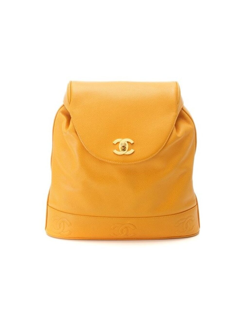 Chanel Triple CC Logo Backpack Yellow Caviar